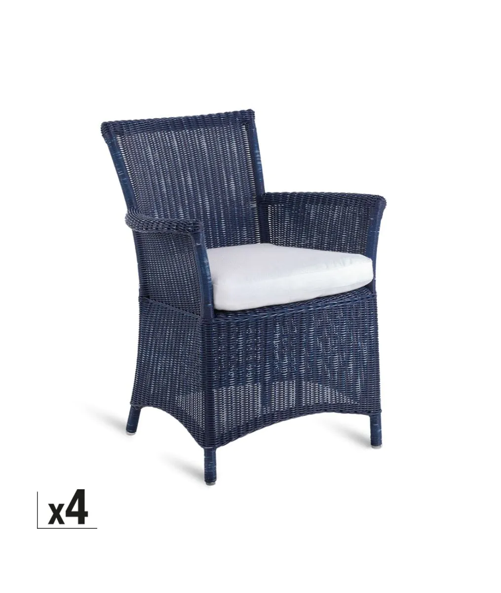 Set of 4 Capri small armchairs in blue with cushions