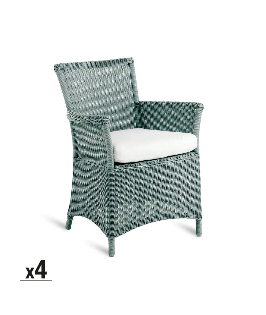 Set of 4 Capri small armchairs in sky blue with cushions