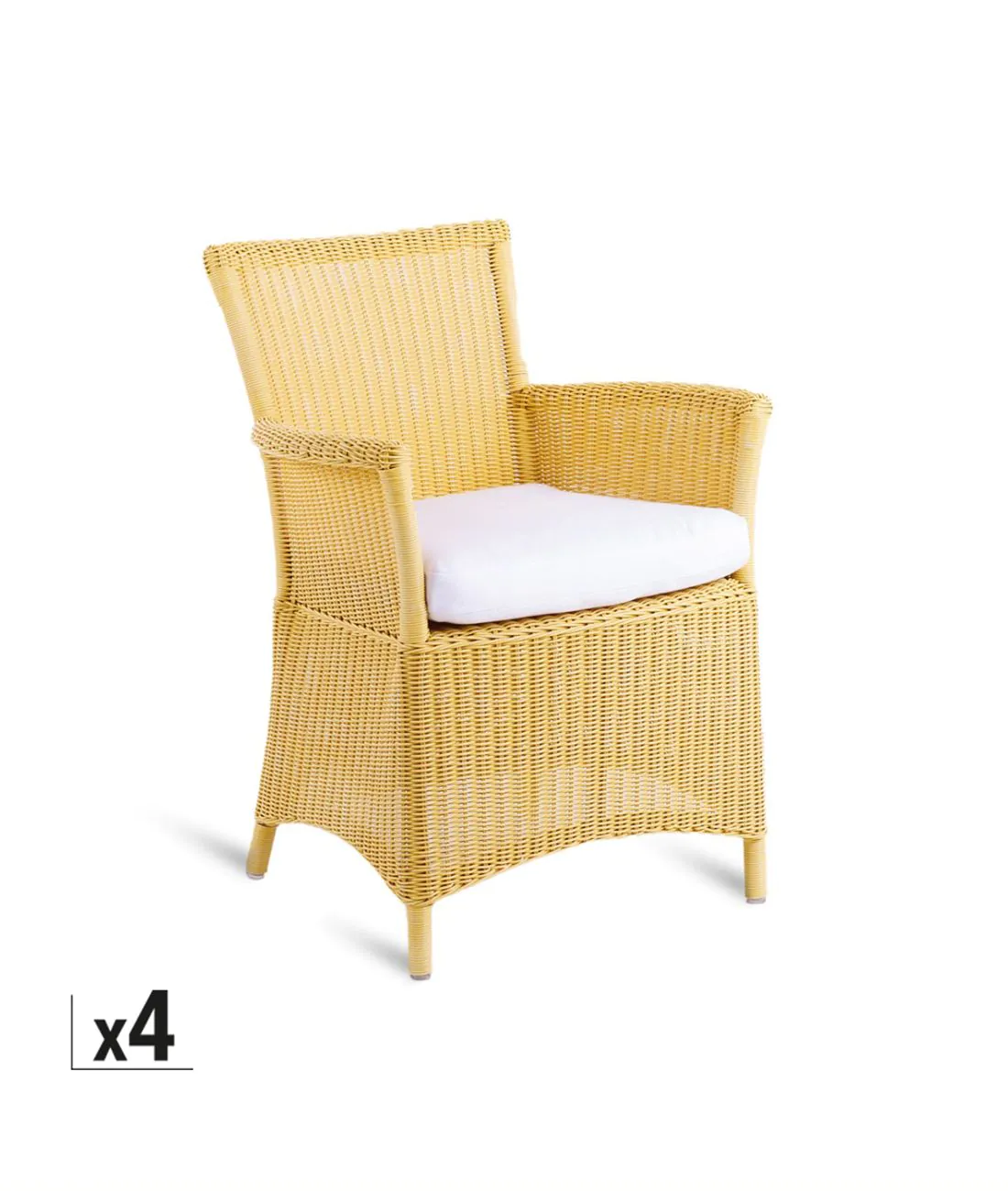 Set of 4 Capri small armchairs in yellow with cushions