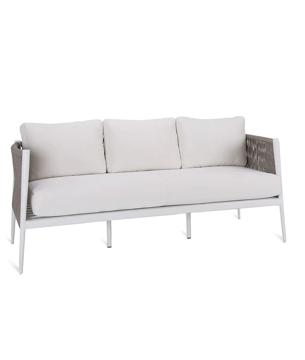 Luce 3-Sitzer Sofa mit weißem Aluminiumgestell und Rückenlehne aus Seil