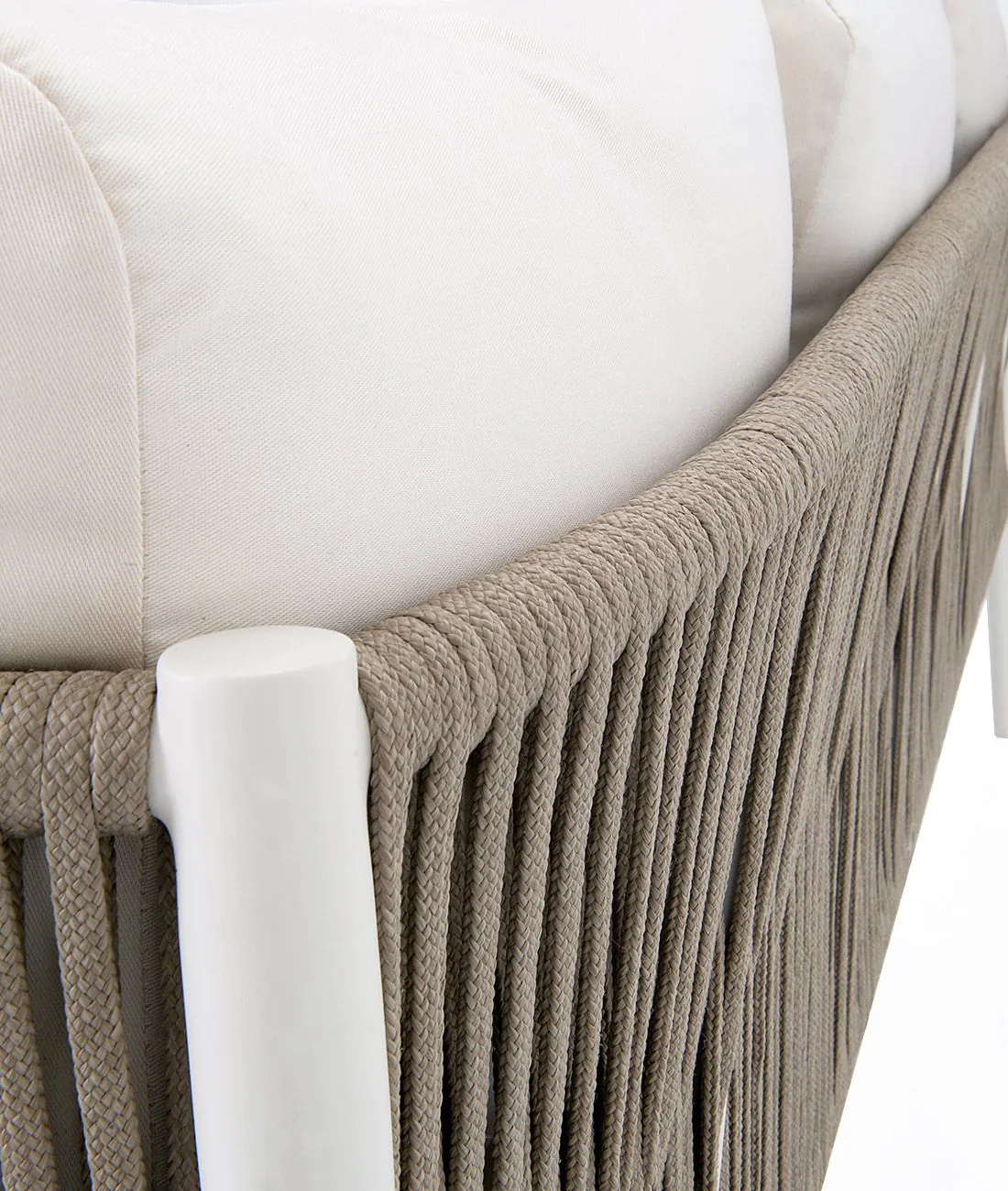 Luce 3-Sitzer Sofa mit weißem Aluminiumgestell und Rückenlehne aus Seil