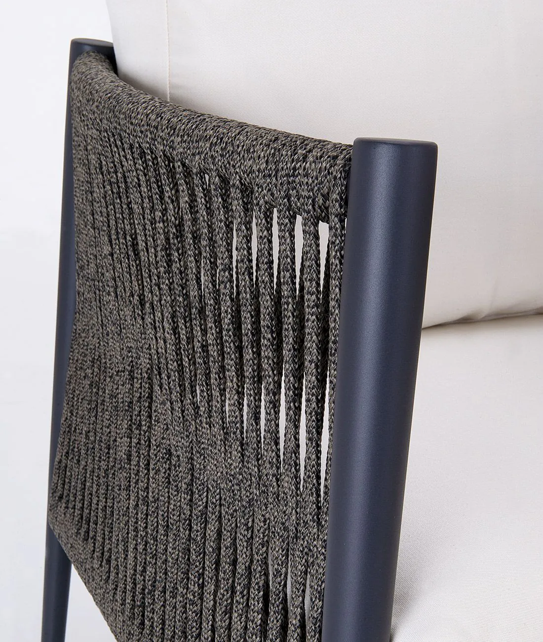 Luce armchair with aluminium seat and rope backrest