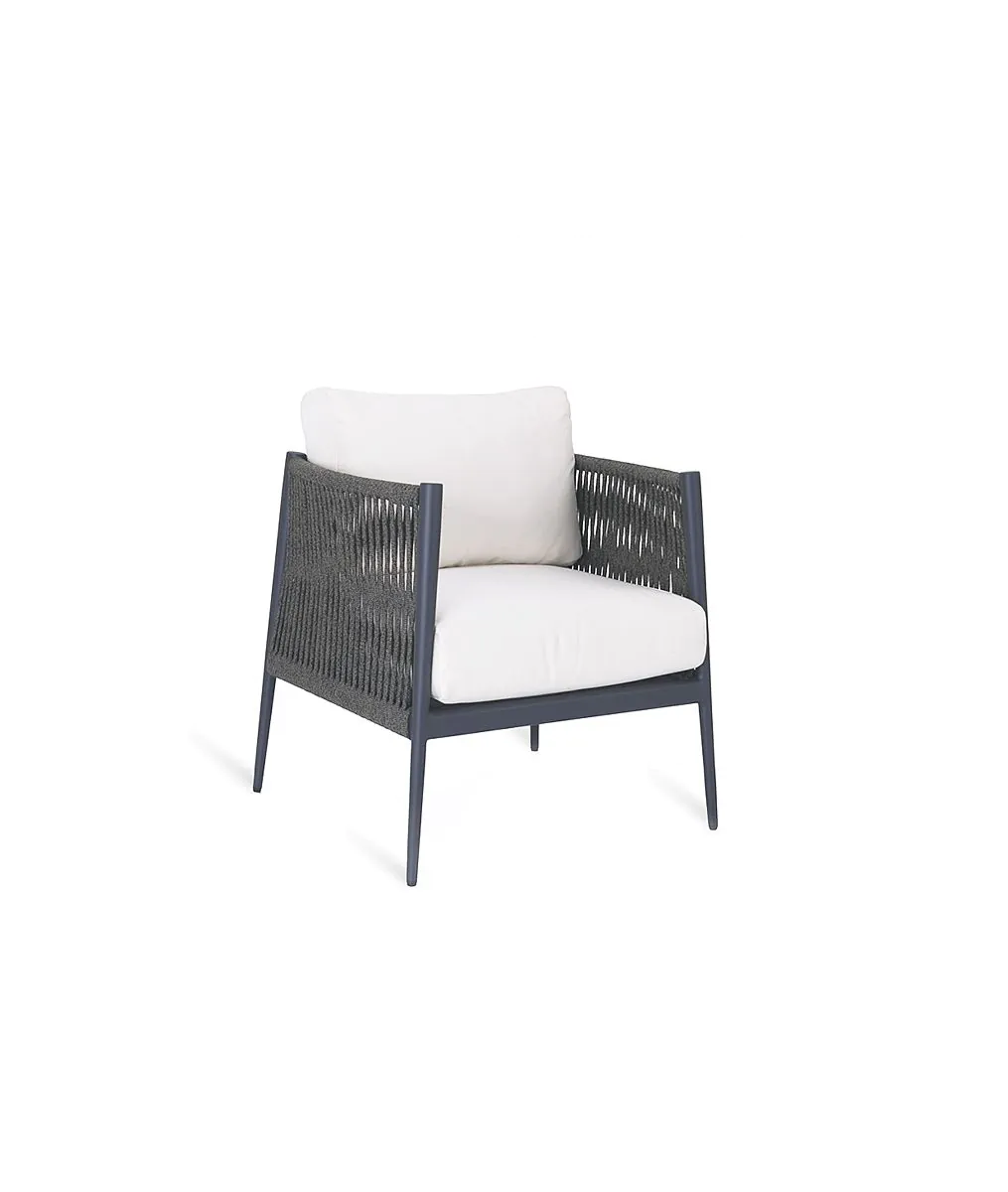 Luce armchair with aluminium seat and rope backrest