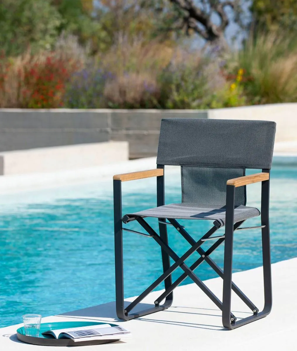 Cosette small armchair in graphite aluminum cover in brown