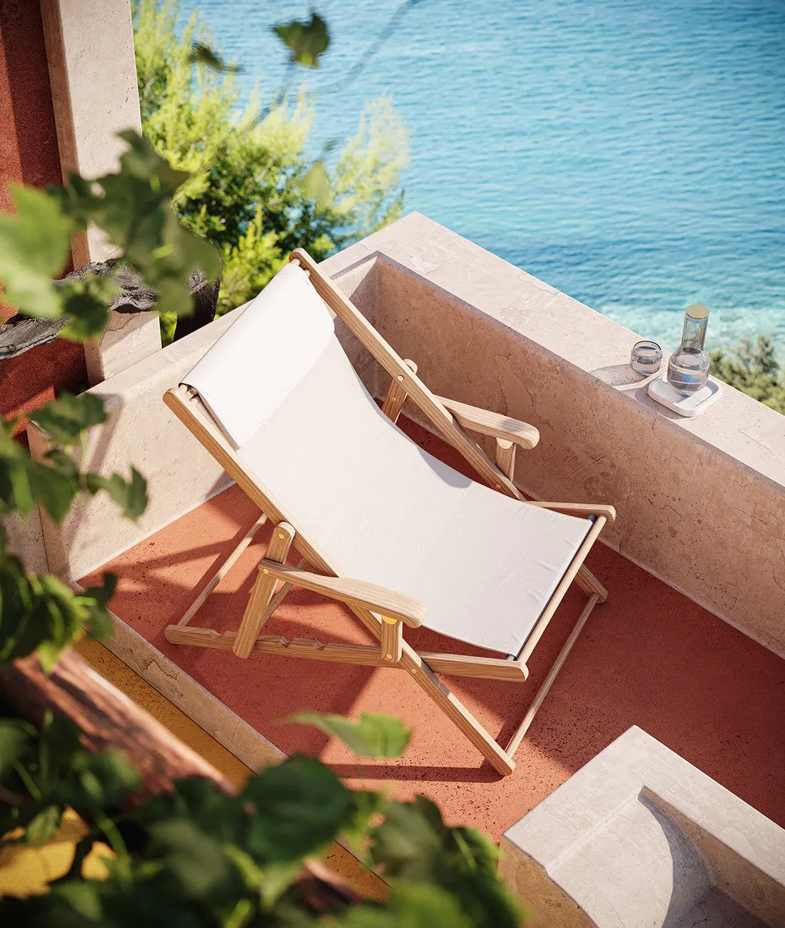 Folding deckchair with canvas