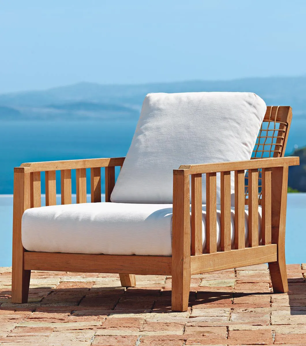 Poltrona Synthesis di teak e Waprolace con schienale regolabile