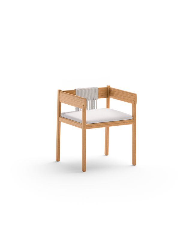 Sedia Cora in teak e corda con cuscino di seduta