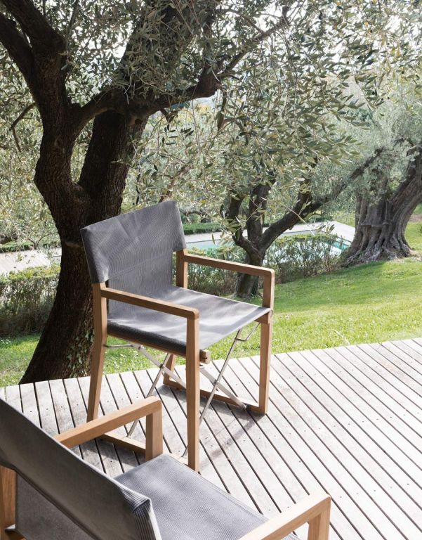 Small armchair Cosette structure teak, sling brown