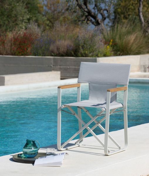 Cosette small armchair in white aluminum cover in hemp technical fabric