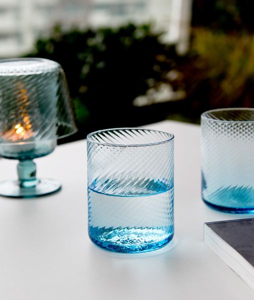 Set mit 6 Gläsern aus türkisfarbenem Rigadin Torsè-Glas
