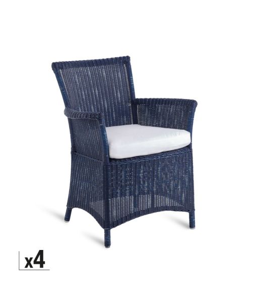 Set of 4 Capri small armchairs in blue with cushions