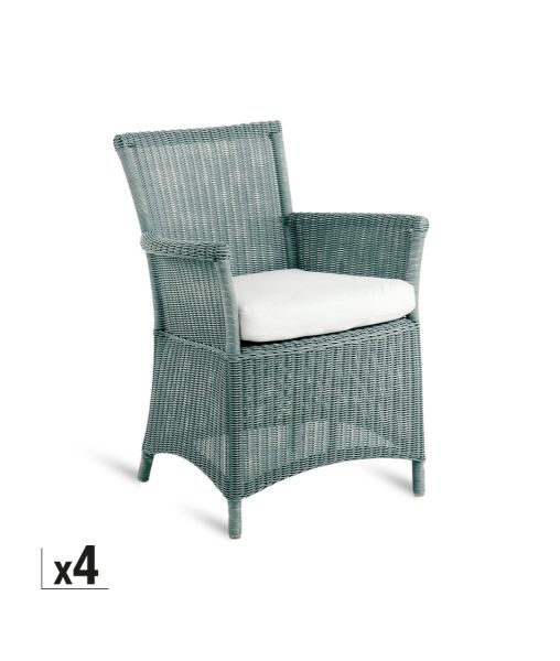 Set of 4 Capri small armchairs in sky blue with cushions