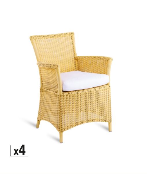Set of 4 Capri small armchairs in yellow with cushions
