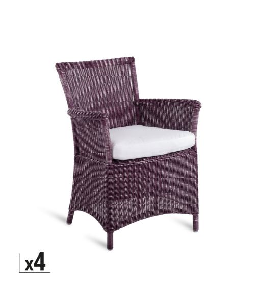 Set of 4 Capri small armchairs in burgundy with cushions