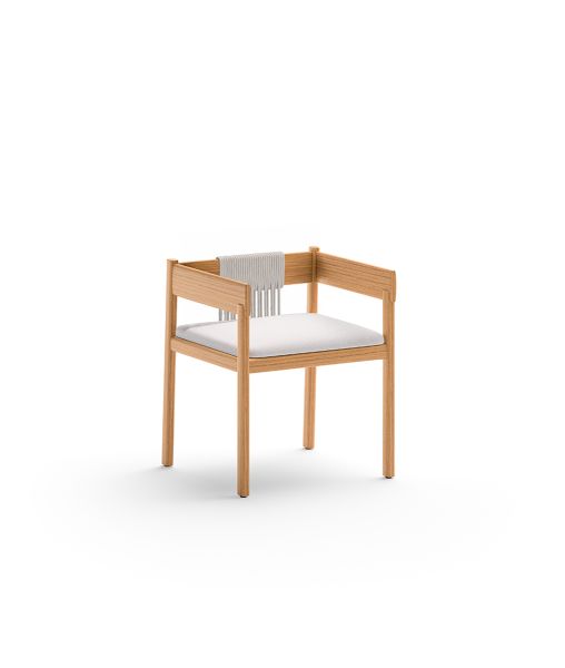 Sedia Cora in teak e corda con cuscino di seduta