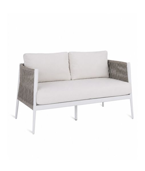Luce Sofa in white with aluminium seat and rope backrest