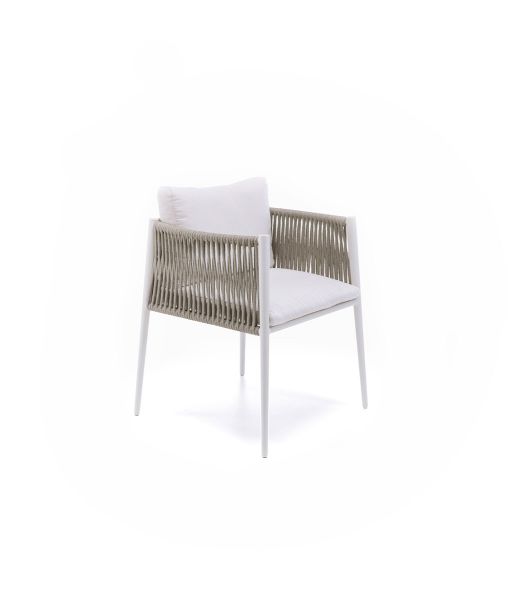 Poltroncina Luce in alluminio bianco e schienale in corda
