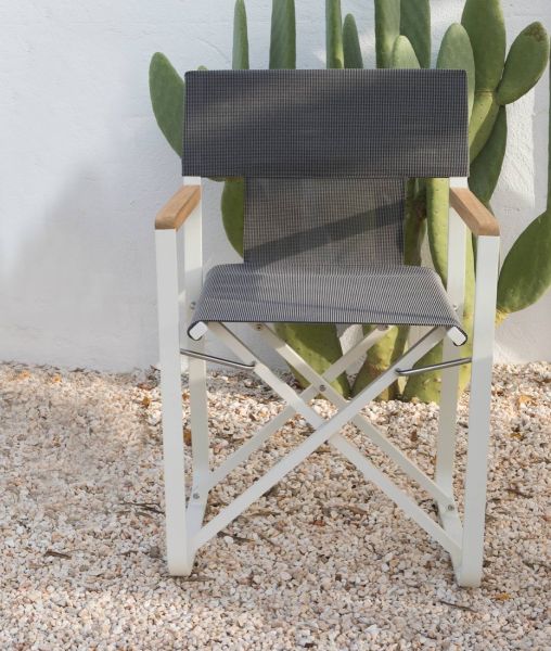 Pevero small armchair in white aluminum and cover brown technical fabric