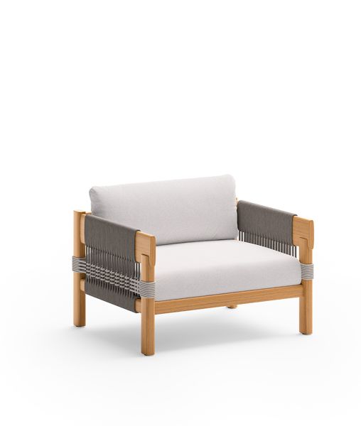 Poltrona Cora in teak e corda con cuscini