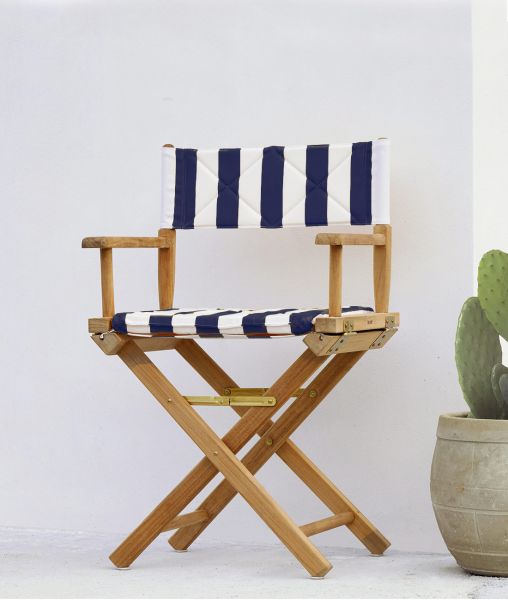 Poltroncina Ginger in teak con tessuto Stripes Sea