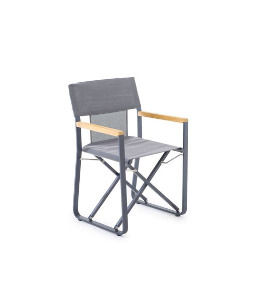 Poltroncina Pevero alluminio grafite e telo in brown