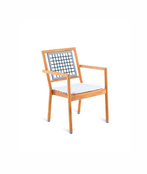 Quadra stackable small armchair in teak