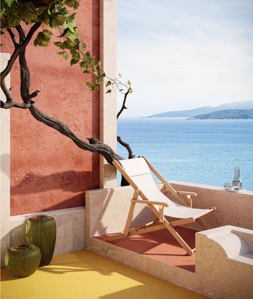 Folding deckchair with canvas