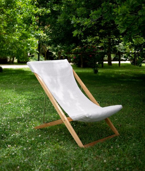 Transat pliant Cosette en teck et tissu couleur tourterelle