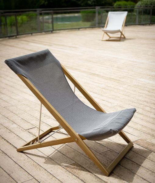 Transat pliant Cosette en teck et toile marron