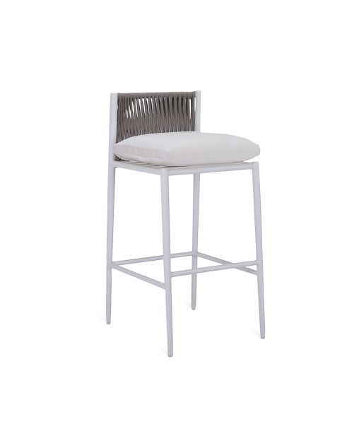 Sgabello Luce seduta in alluminio bianco e schienale in corda