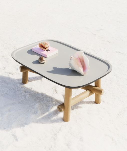 Symi beistelltisch aus teakholz und keramik mit dove-finish
