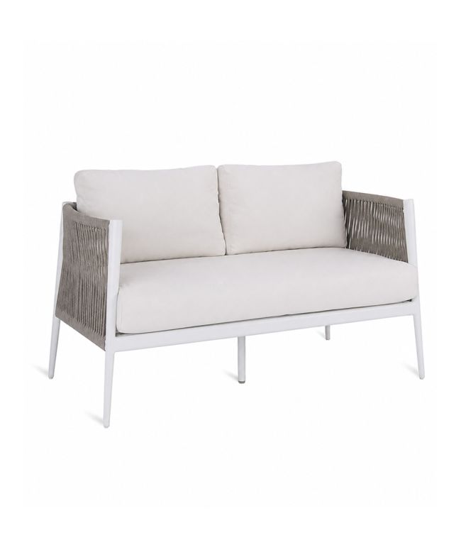 Luce Sofa in white with aluminium seat and rope backrest