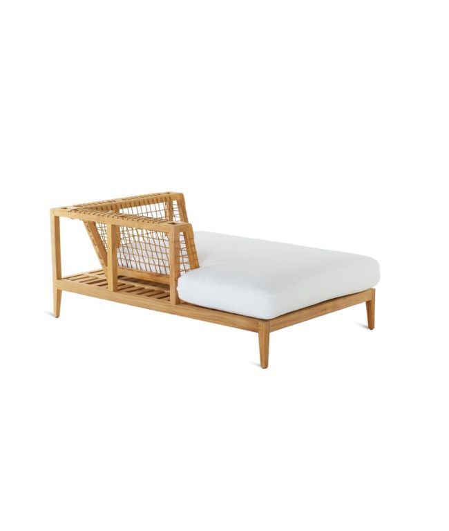 Right chaise-longue module Synthesis in teak and Waprolace