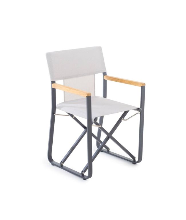 Petit fauteuil Pevero en aluminium graphite et toile blanc chanvre 