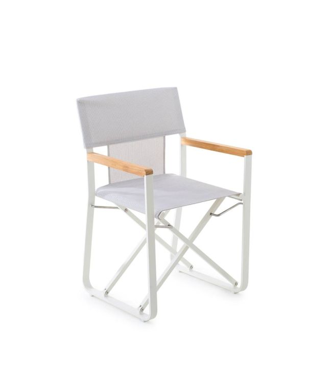 Petit fauteuil Pevero en aluminium et toile blanc chanvre 