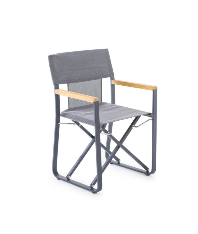 Petit fauteuil Pevero en aluminium graphite et toile marron