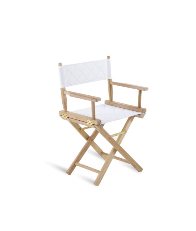 Petit fauteuil Chelsea pliant en teck toile en tissu plastique matelassé blanc