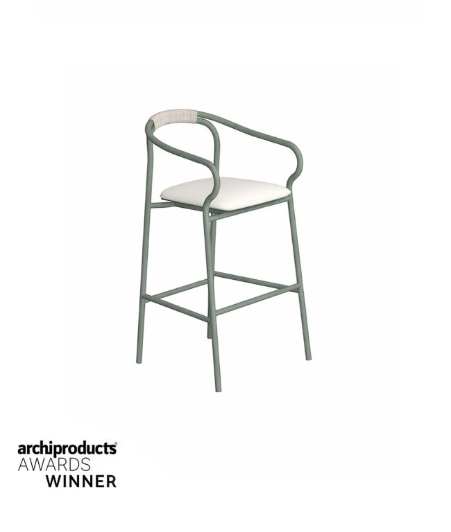Salò stool with backrest, armrests and cushion